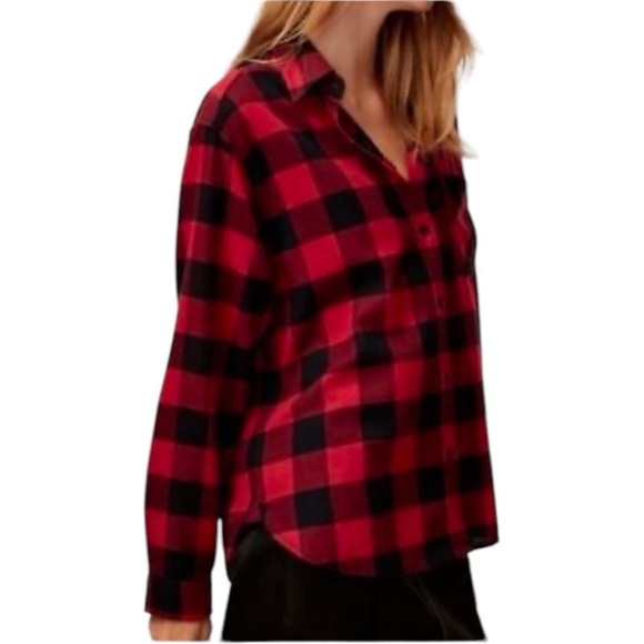Aritzia Wilfred Free Buffalo Plaid Check Flannel Long   Top Size S - Picture 2 of 8